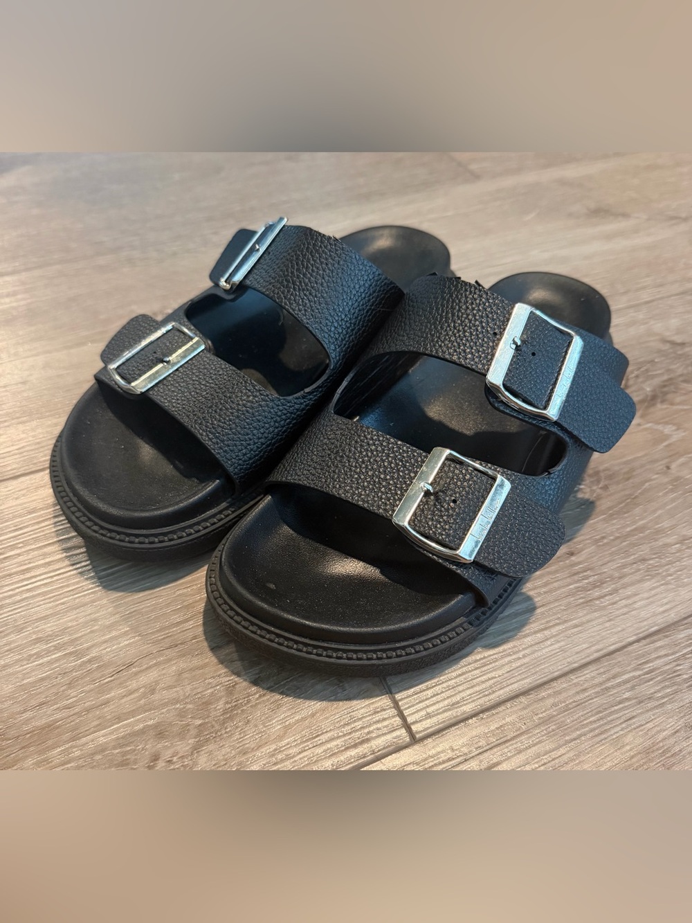 Nicole Miller Black Double-Buckle Slide Sandals 6.5